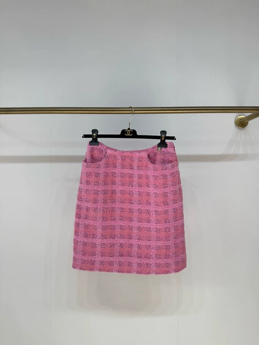 Chanel 24P pink plaid skirt