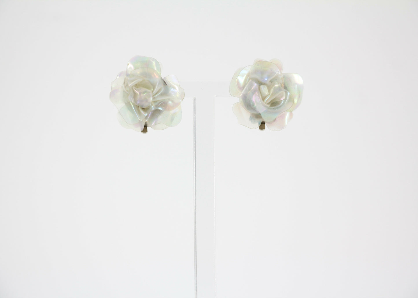 Chanel Vintage 98S Resin Iridescent Camellia 3D Clip-on Earrings