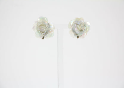 Chanel Vintage 98S Resin Iridescent Camellia 3D Clip-on Earrings