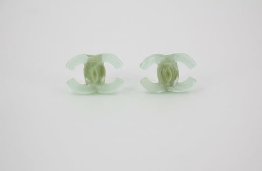 Chanel Vintage 01P Resin Transparent Green Large CC Clip-on Earrings