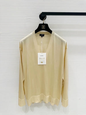 Chanel 26s Yellow V-neck Silk Knit Top, F38