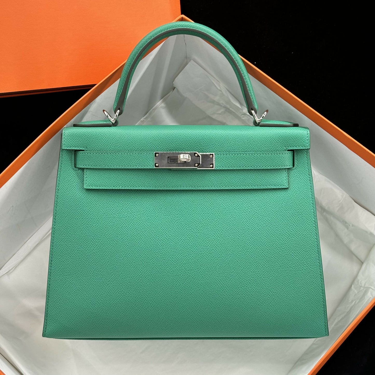 Hermès Kelly Retourne 28 Vert Vertigo Epsom with Palladium Hardware