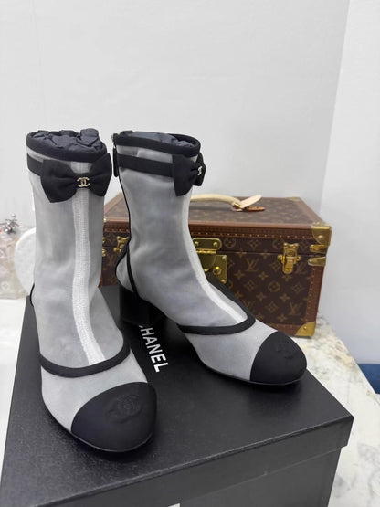 Chanel 25B mesh bow ankle boots