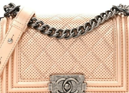 Chanel 15C Paris Dubai Rose Gold Metallic Calfskin Perforated Small Boy Flap Bag