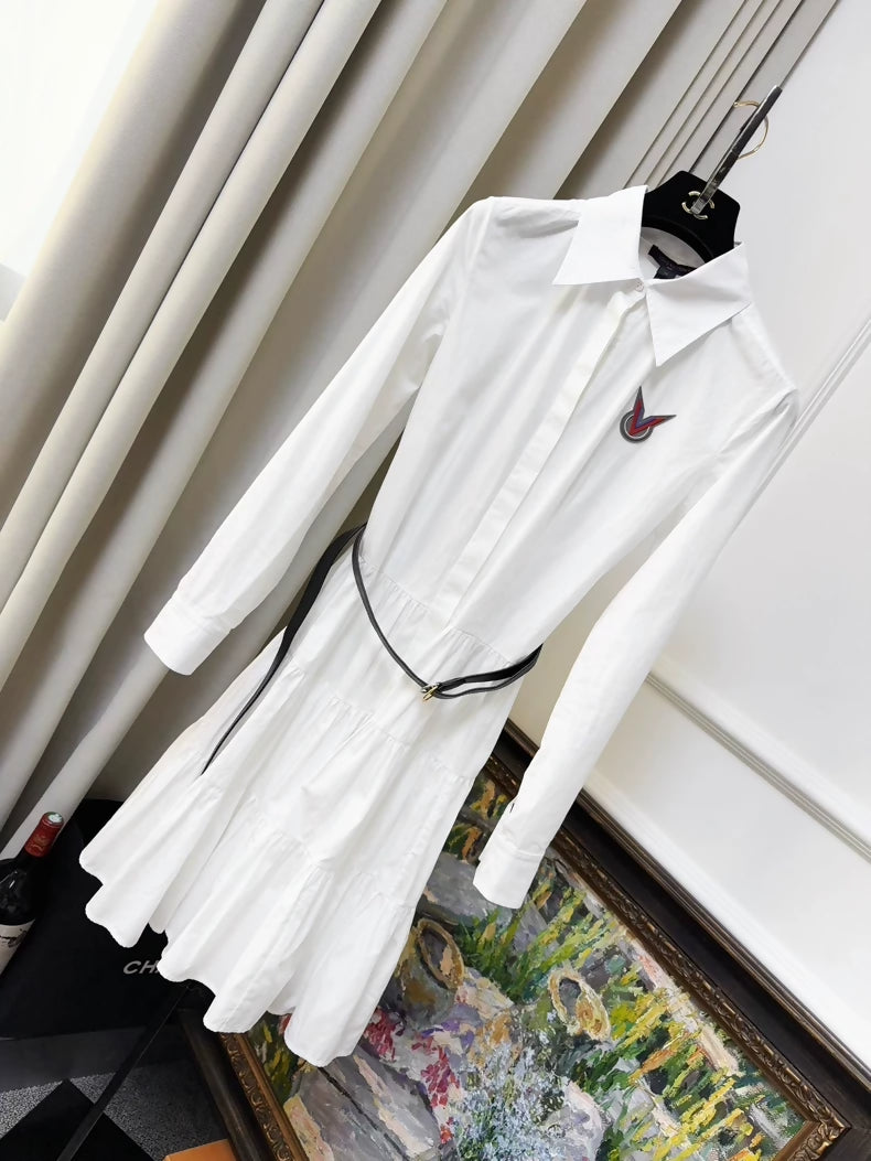 Louis Vuitton white long-sleeved leather-trimmed dress