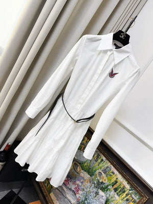 Louis Vuitton white long-sleeved leather-trimmed dress