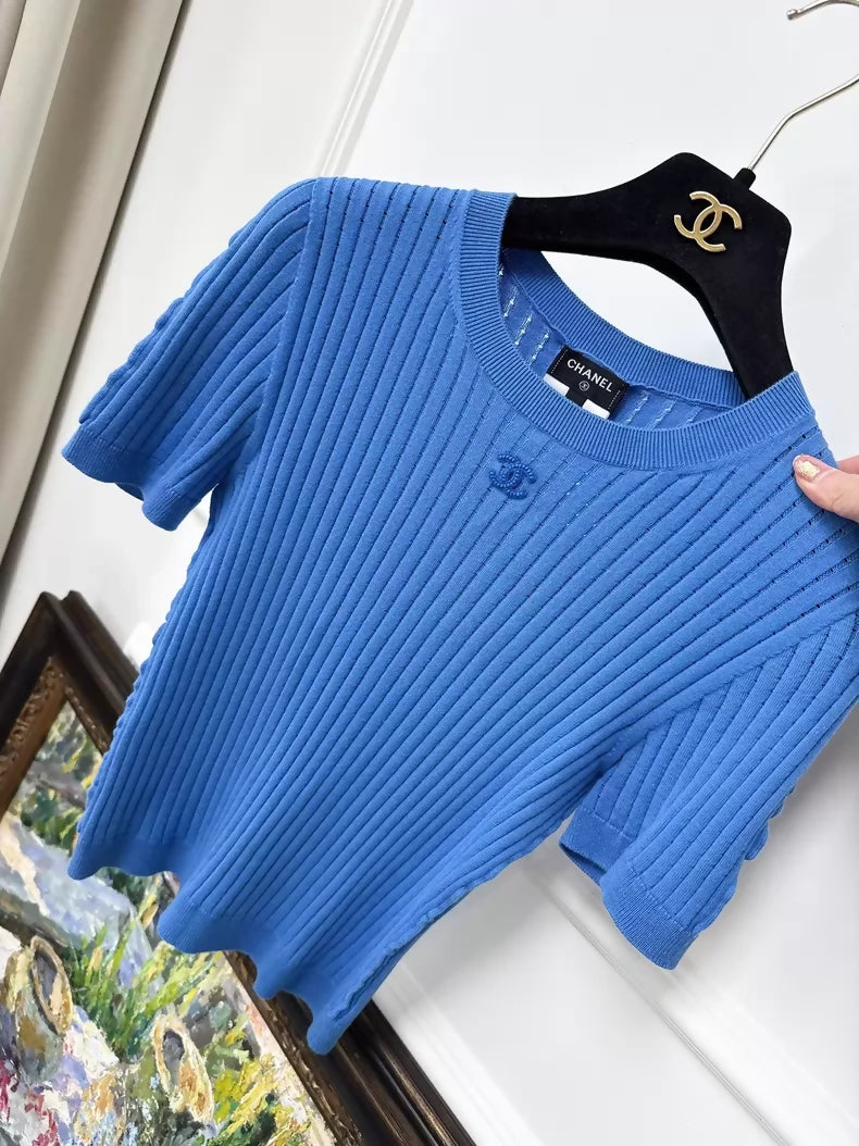 Chanel 22S Blue Knit tshirt