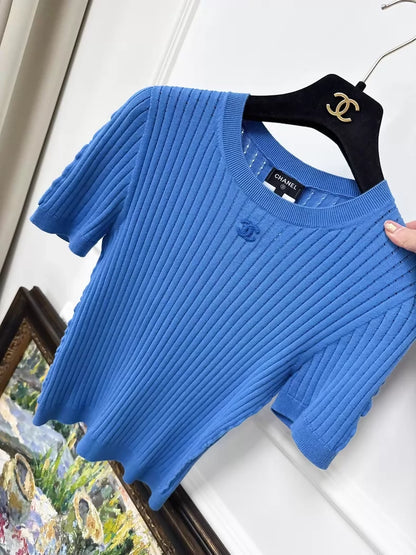 Chanel 22S Blue Knit tshirt