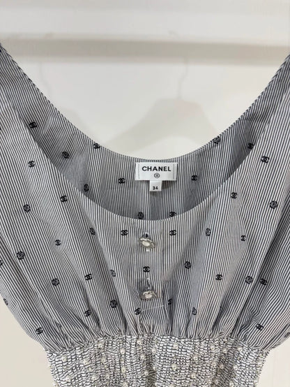 Chanel 24P Grey Pearl Striped Double C Top