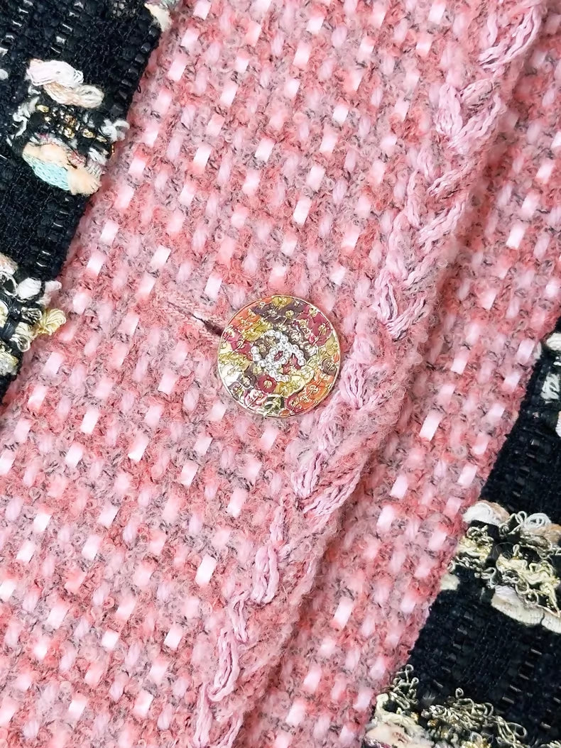 Chanel 22A tweed pink feather cuffs jacket