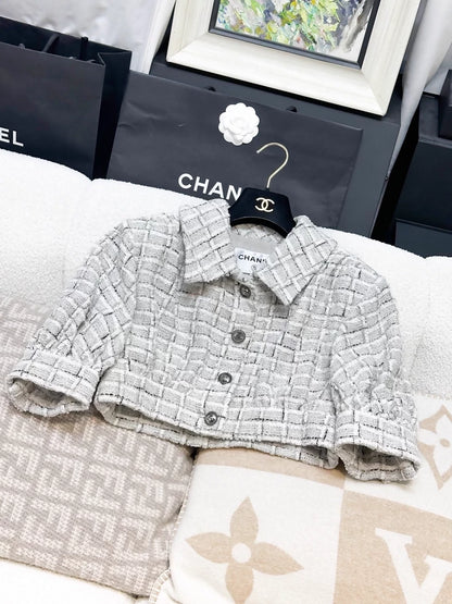 Chanel 22C Short Check Tweed Woven Jacket