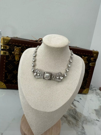 Chanel 23S bow large rhinestone choker necklace