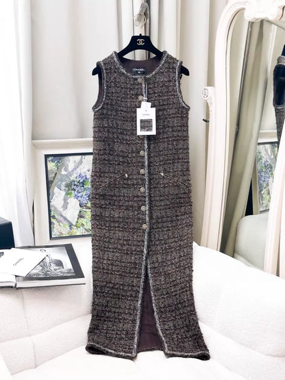 Chanel 17k brown mixed-color tweed dress/jacket
