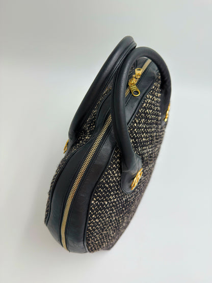 Chanel 1992 Half Moon Top Handle Bag – Black Tweed & Leather with Gold Hardware