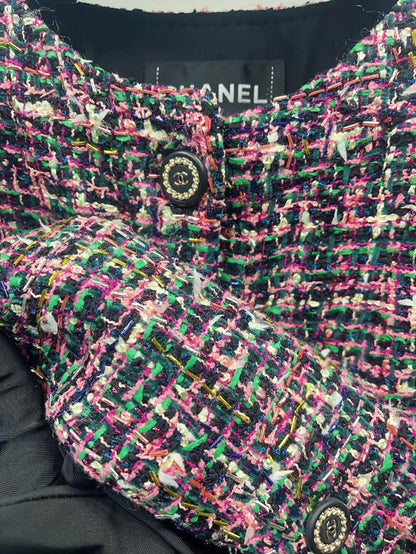 Chanel 19 pink green 
black tweed jacket