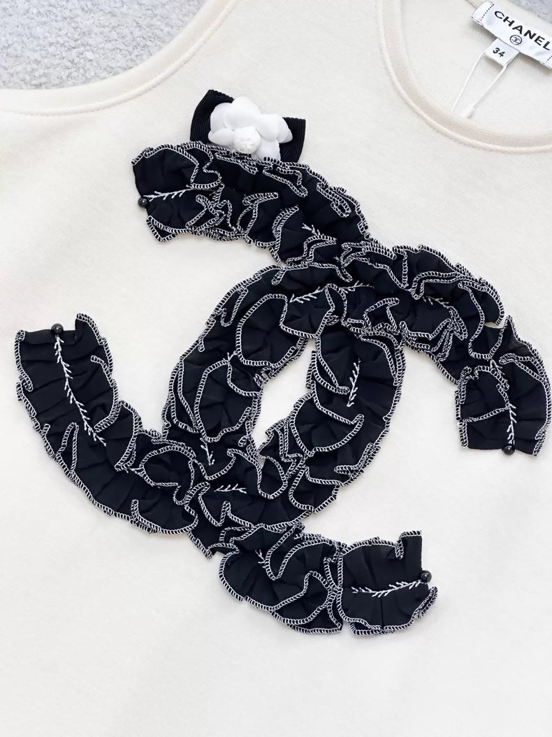 Chanel 20A off-white camellia double C logo camisole top