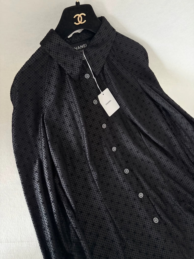 Chanel 24B Black All-over Polka Dot Double C Shirt