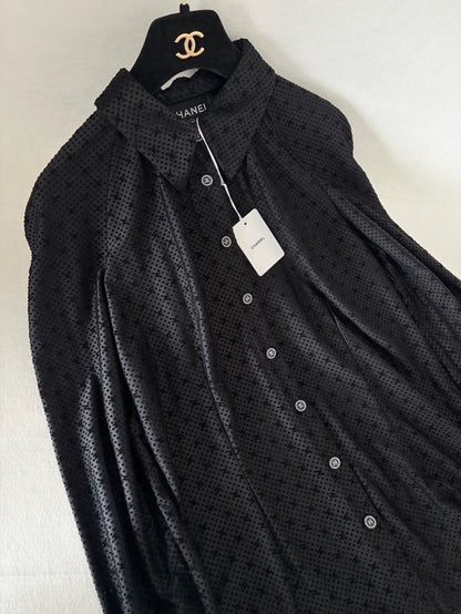 Chanel 24B Black All-over Polka Dot Double C Shirt