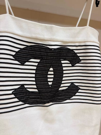 Chanel 24s black and white striped top