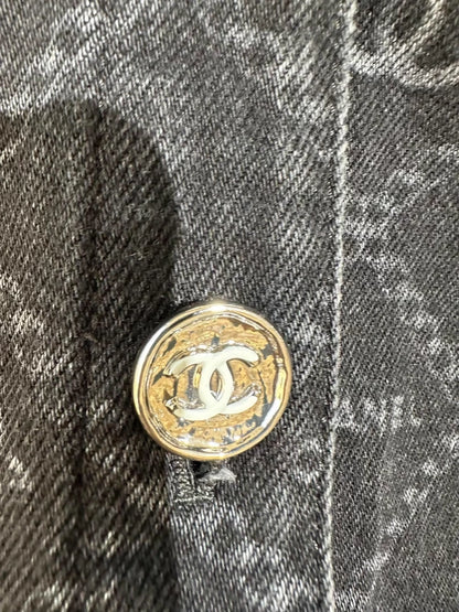 Chanel 23A camellia logo black denim jacket