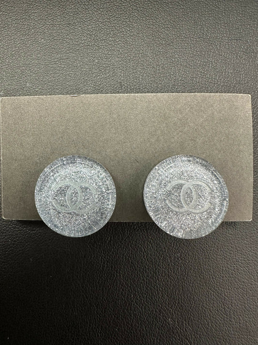 Chanel Vintage 00A Resin Light Blue Glitter Round Earrings