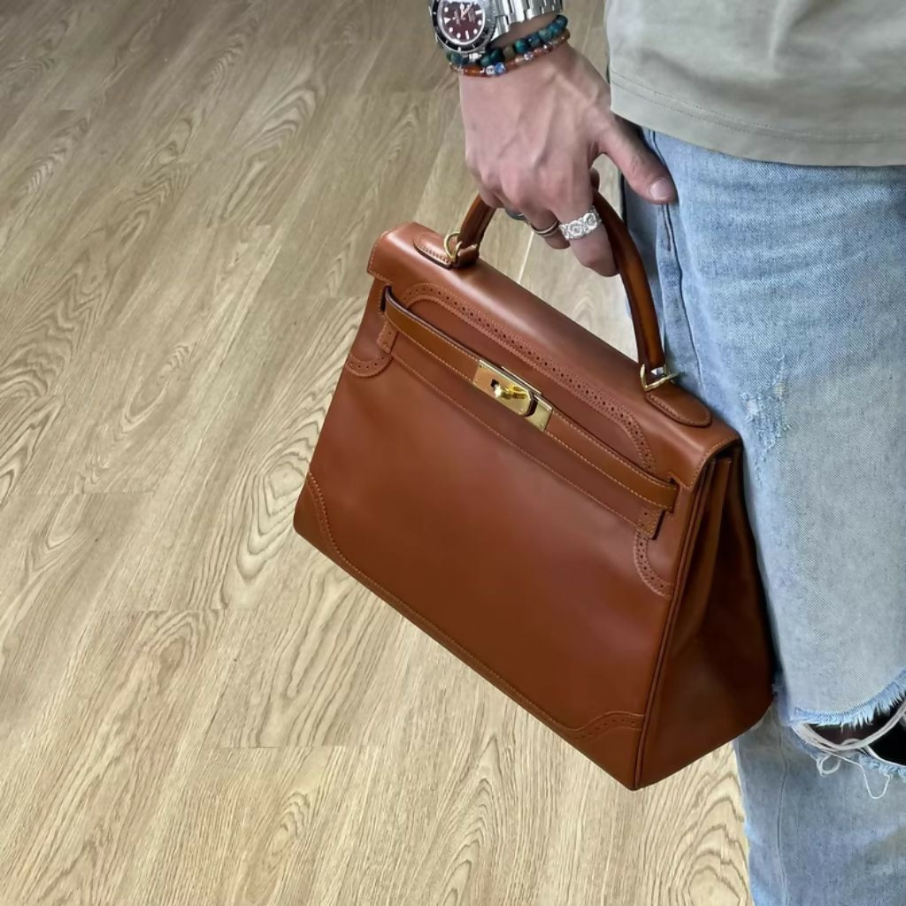 Hermes Kelly Ghillies bag 35 Retourne Fauve Tadelakt leather gold