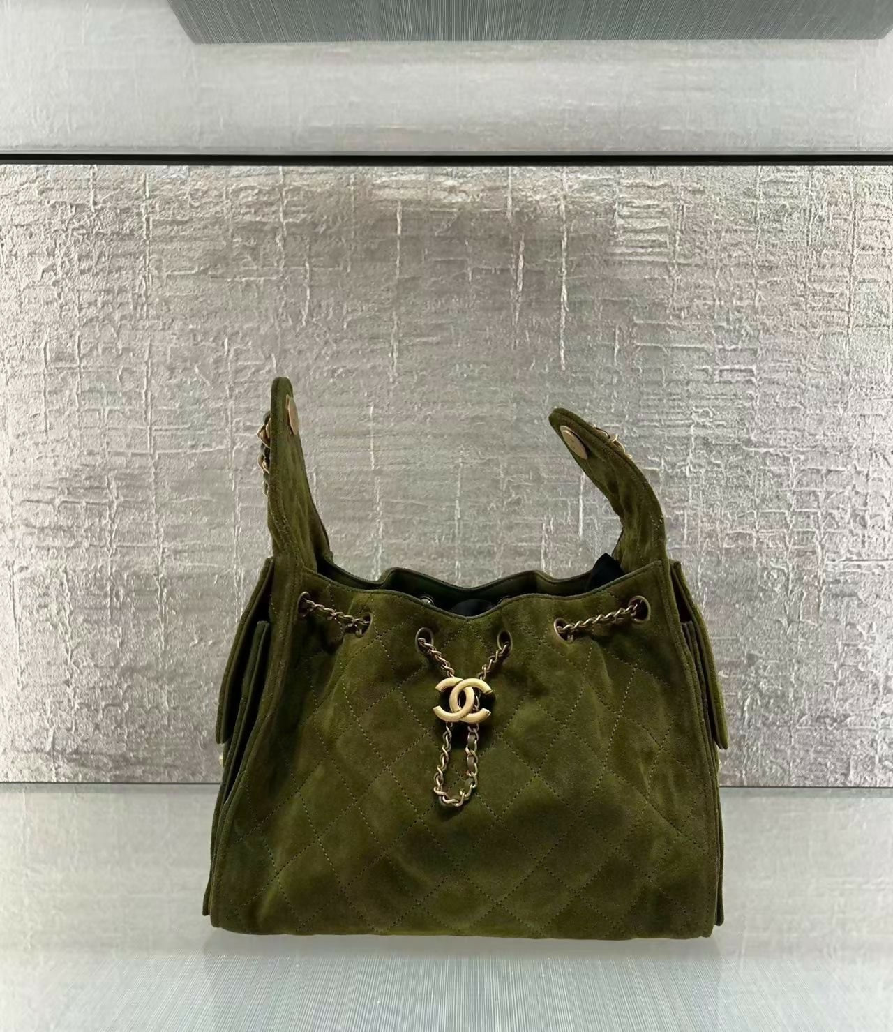 Chanel 2025 Suede Calfskin & Gold Metal Green Small Handbag