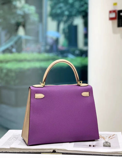 Hermes Kelly 28 P9 anemone purple and S2 trench coat Epsom  leather with brushed gold hardware