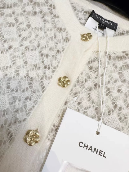 Chanel 23K off-white knit cardigan