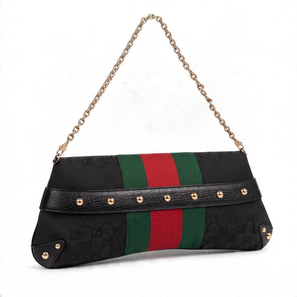 Gucci Large 1955 Tom Ford Classic Black Red Green GG Monogram Horsebit Clutch Handbag Gold hardware