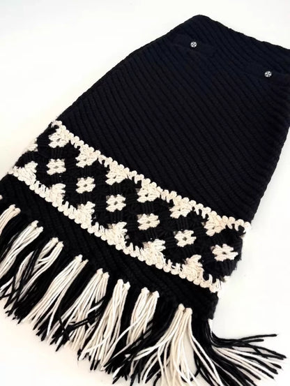 Chanel 21K Black and White Tassel Knit Skirt