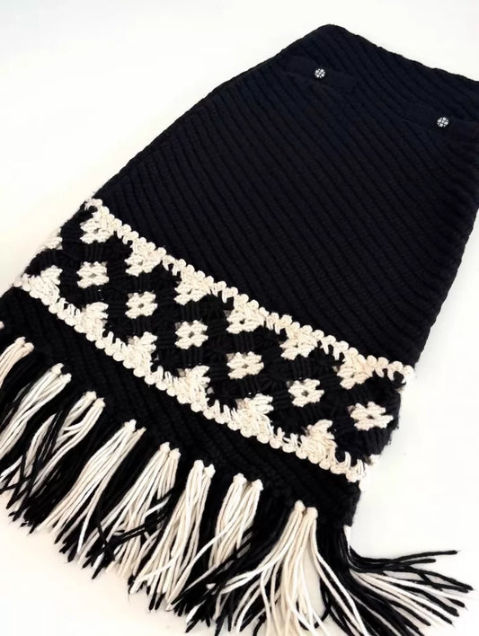 Chanel 21K Black and White Tassel Knit Skirt