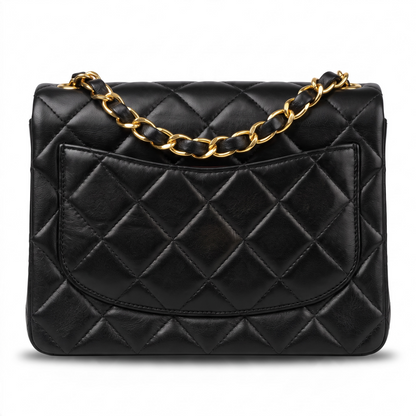 Vintage Chanel Black Quilted Lambskin Mini Square Timeless Classic Flap Bag 24K gold hardware