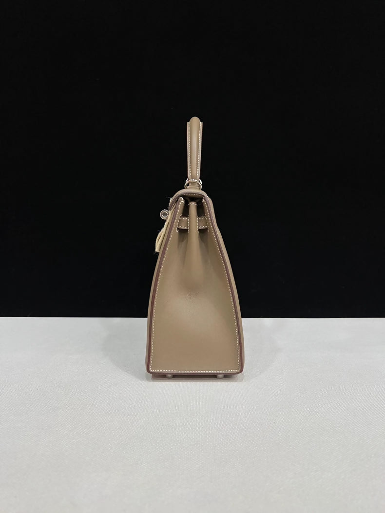 Hermes Padded Kelly 25 Etoupe Swift leather palladium hardware