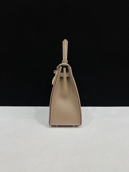 Hermes Padded Kelly 25 Etoupe Swift leather palladium hardware