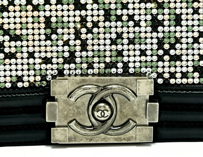 Chanel 14P Swarovski Crystals Small Black Leather Boy Bag