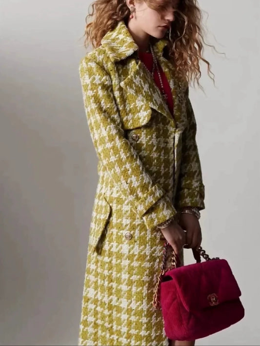 Chanel 22B green houndstooth coat