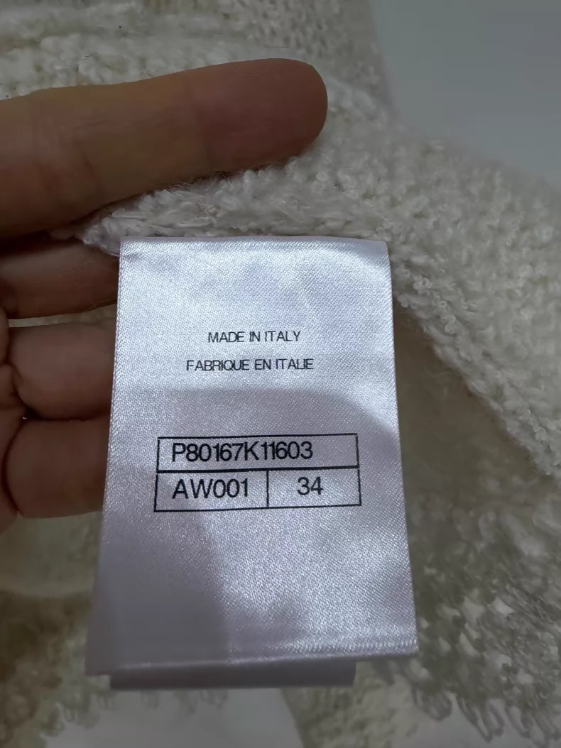 Chanel 25B ecru Knit Cardigan with Lace Trim