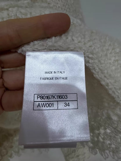 Chanel 25B ecru Knit Cardigan with Lace Trim