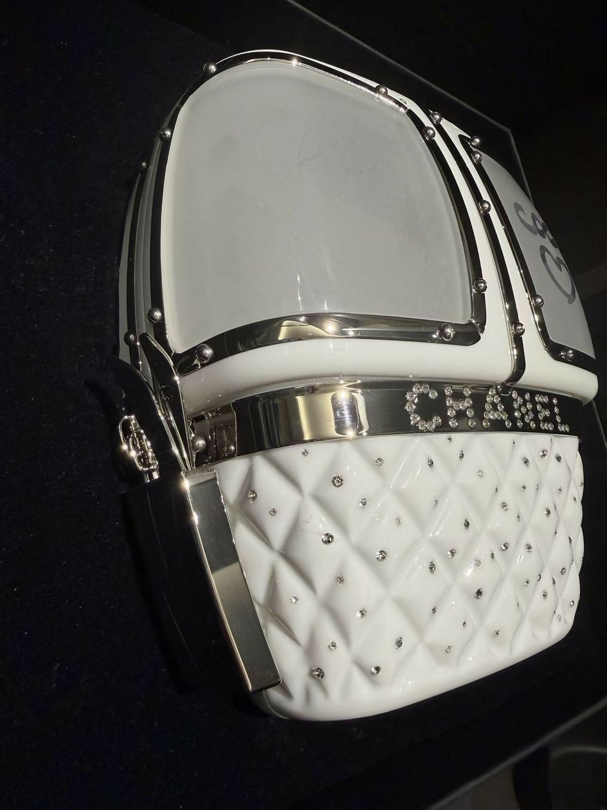 Chanel 2019 Limited Edition Ski Cable Car / Gondola Lift Minaudière Clutch Bag White Resin & Strass Silver Hardware