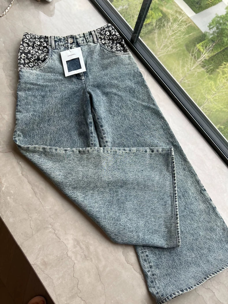 Chanel 25B floral print flared jeans