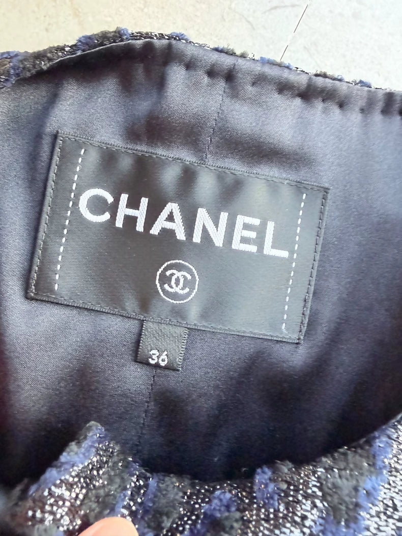 Chanel 23A Navy Blue Leopard Print Velvet Jacket