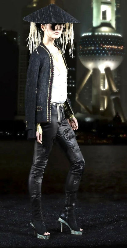 CHANEL 10A BLACK TWEED BRAIDED TRIM JACKET