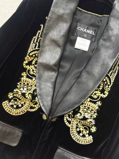 Chanel 10A Paris Shanghai Collection Black Velvet Suit jacket