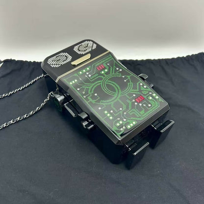 pre-owned chanel limited edition robot minaudière bag black plexiglass and crystals ruthenium hardware