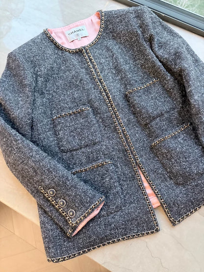 Chanel 19b grey wool jacket