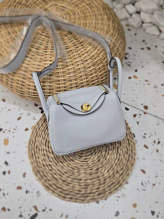 Hermes Mini Lindy glacier blue gold hardware