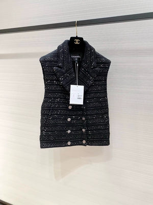 Chanel 23A Black Tweed Vest