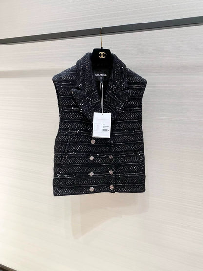 Chanel 23A Black Tweed Vest