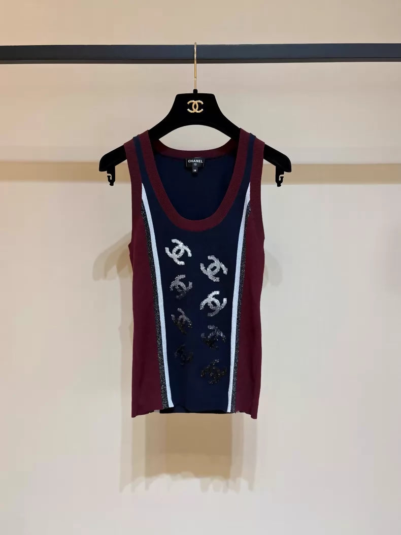 CHANEL 23B sequined embroidered knit vest